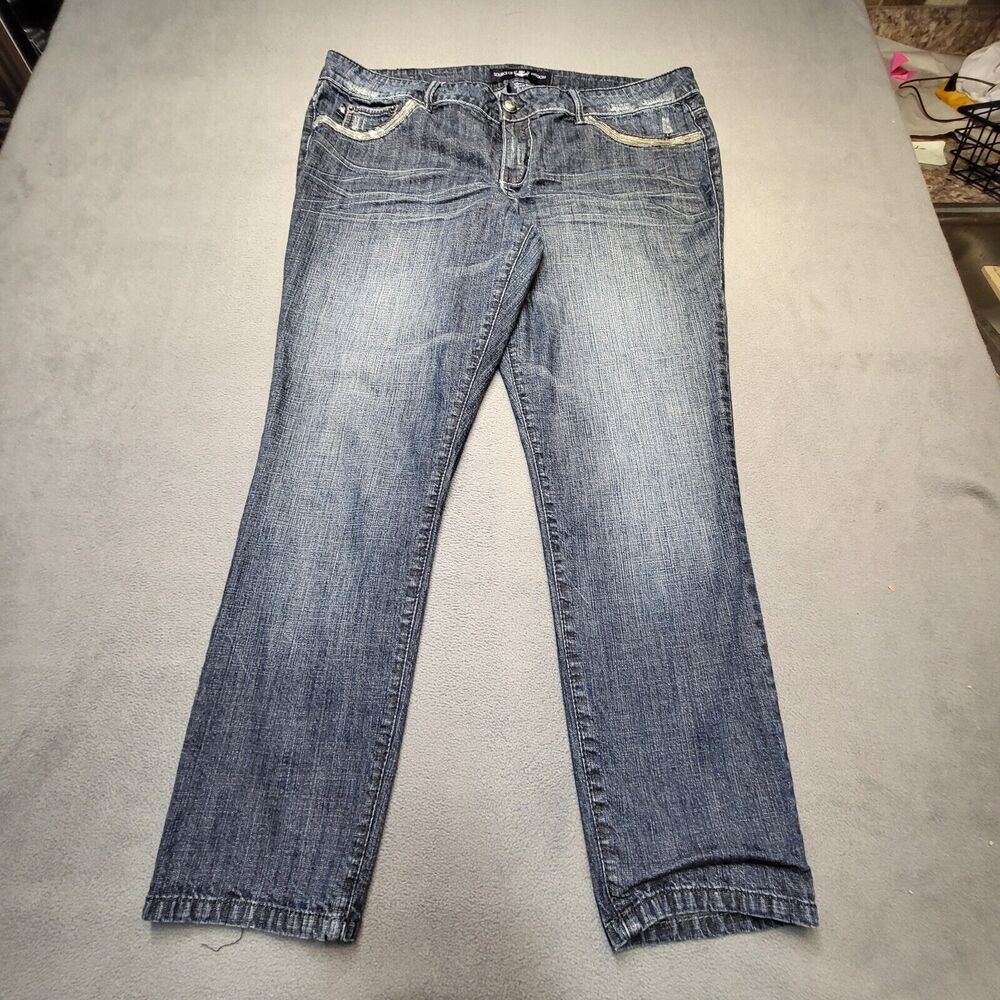 Source of Wisdom Jeans Womens Size 18 Straight Leg Distressed Stretch Denim